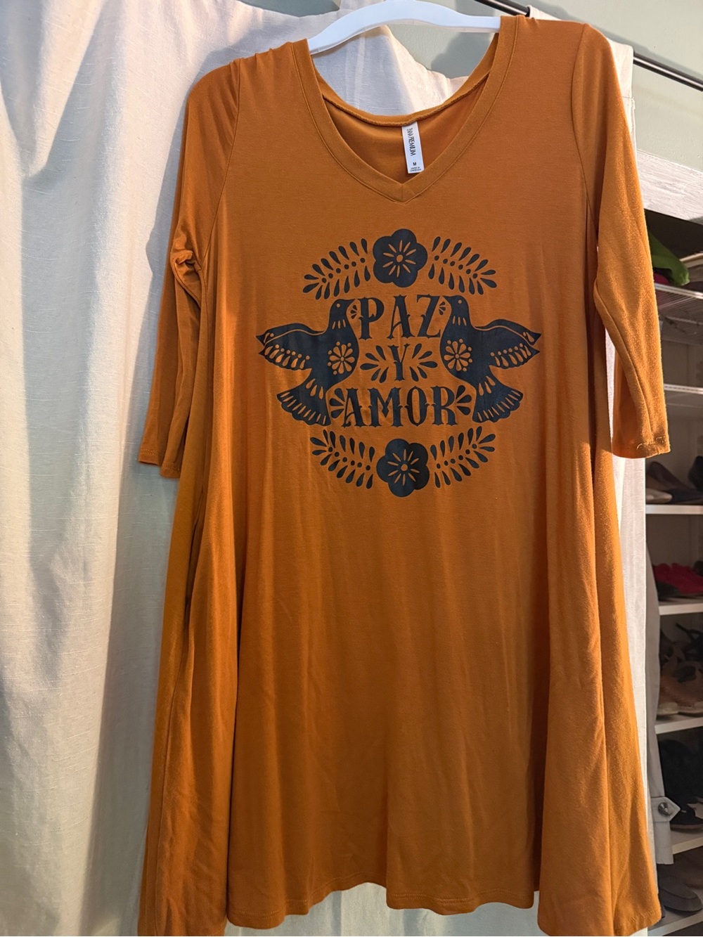Women's V-Neck Mi Vida Midi Dress in Marigold Paz y Amor Day of the Dead
